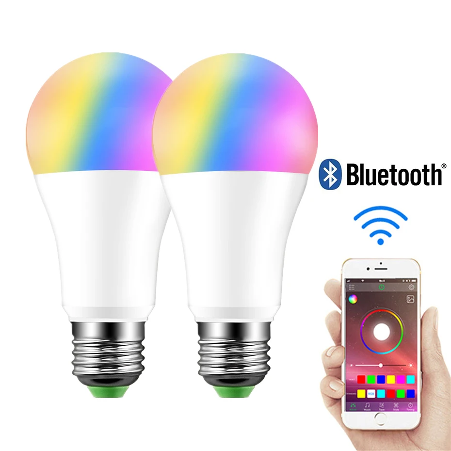 

Светодиодные лампы RGB для внутреннего освещения, белый/теплый белый свет, 85-265 В переменного тока, E27, B22, 15 Вт, Bluetooth, 110 В, 220 В, RGB-лампа, 2 шт., 4 шт.,...
