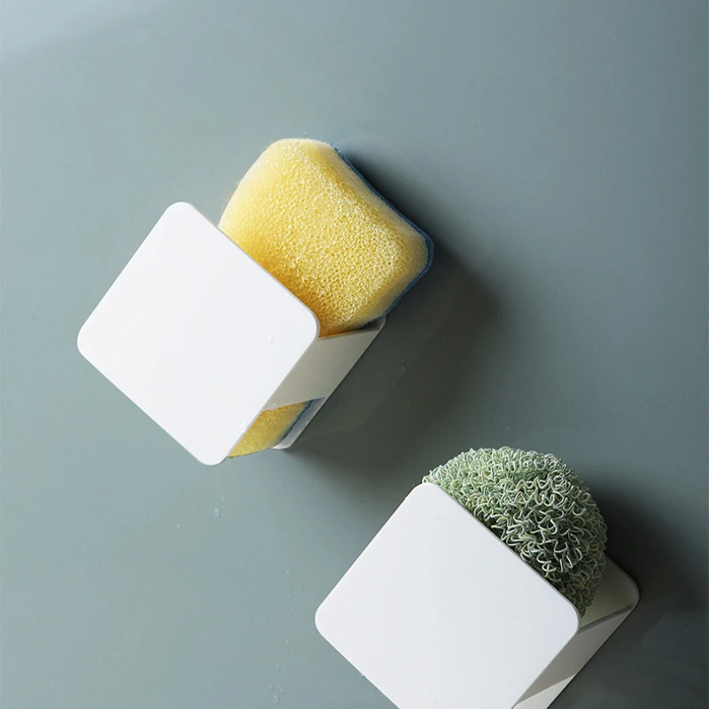 

Kitchen Wall-mounted Sponges Holder Drain White Sink Shelf Drying Rack Scouring Pad Steel Ball Kitchen Accessories Storage