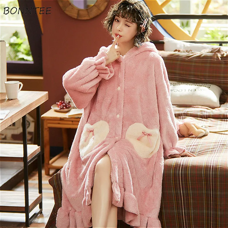 Ночные рубашки для женщин Милая зимняя мягкая модная милая розовая ночная