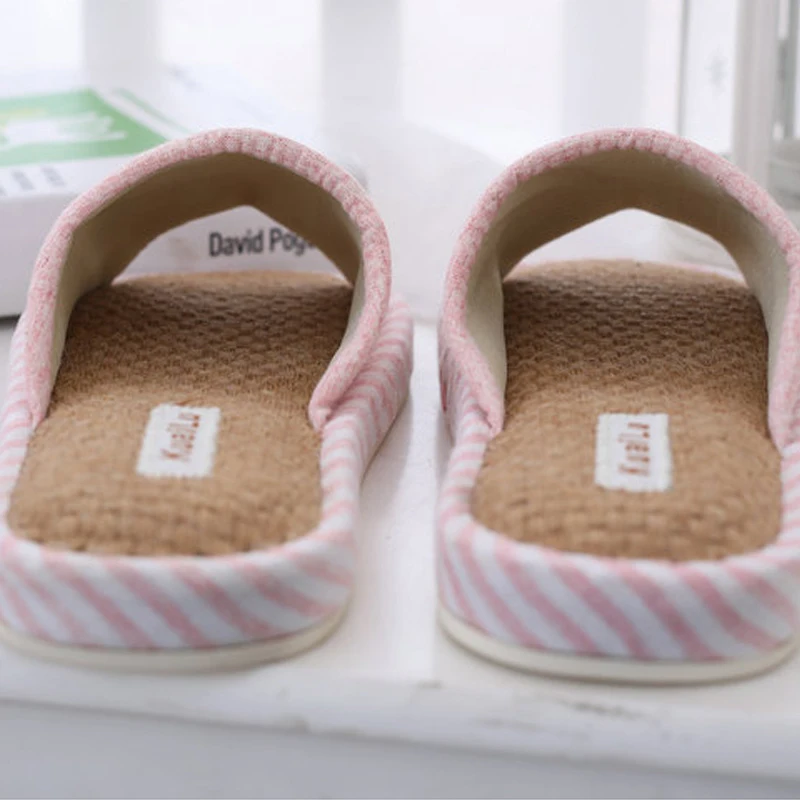 Indoor linen slippers antiskid thick soled men and women's home floor shoes spring and Autumn