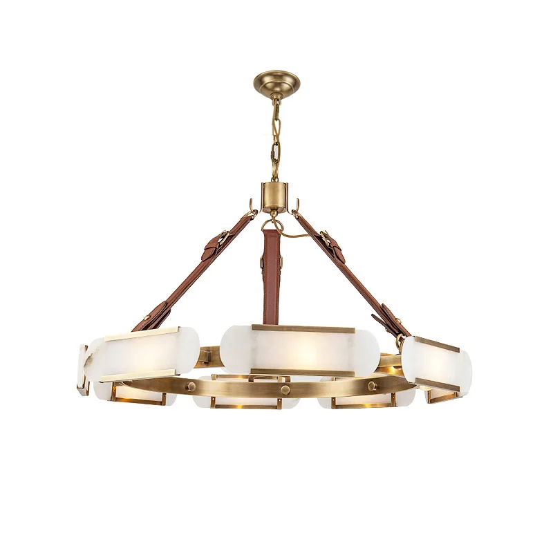 

Медная мраморная люстра в стиле ретро, креативная лампа с ремнем для гостиной, столовой, простая декоративная лампа