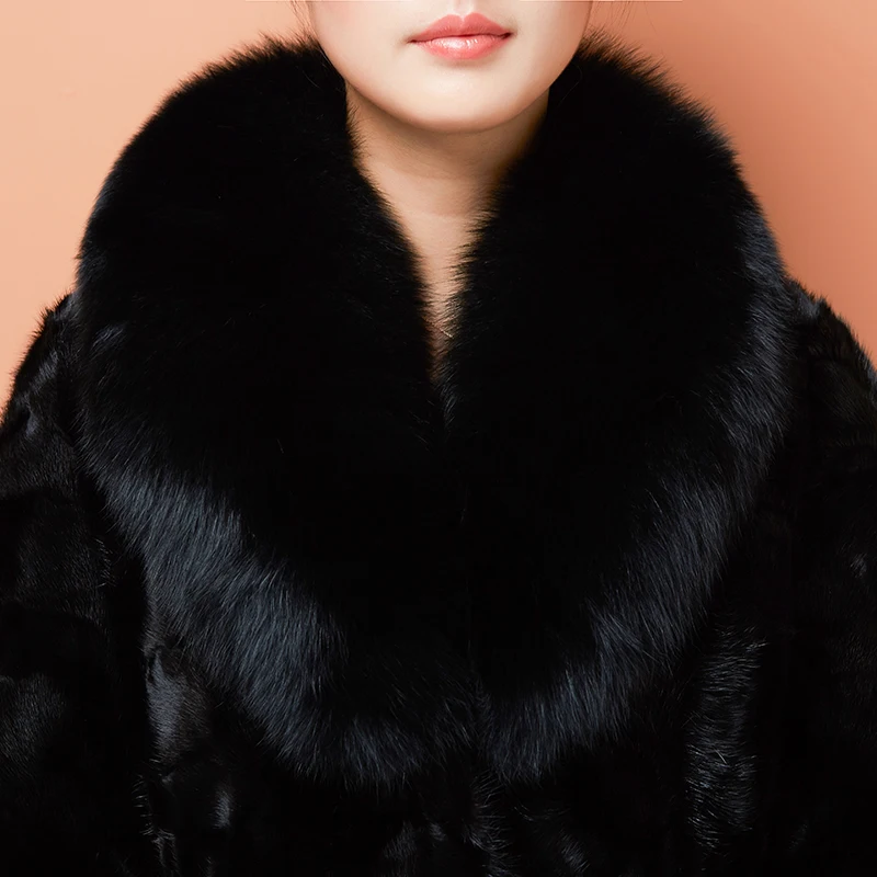 

Fur 2021 Luxury Real Coat Mink Coats Women Winter Warm Female Jacket Fur Coats Natural Fox Fur Collar Plus Size WYQ992