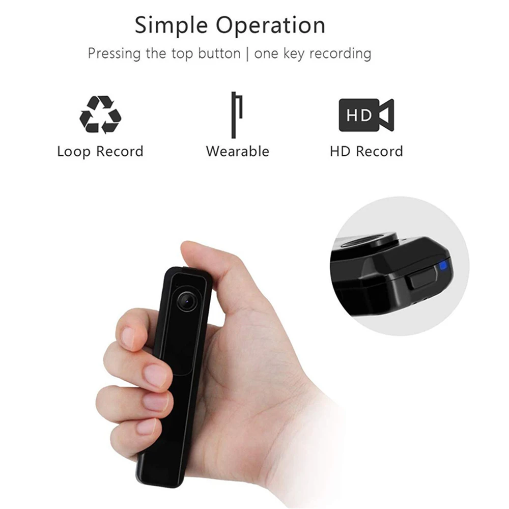 Портативная мини-камера с зажимом для задней камеры 1080P HD компактная циклическая