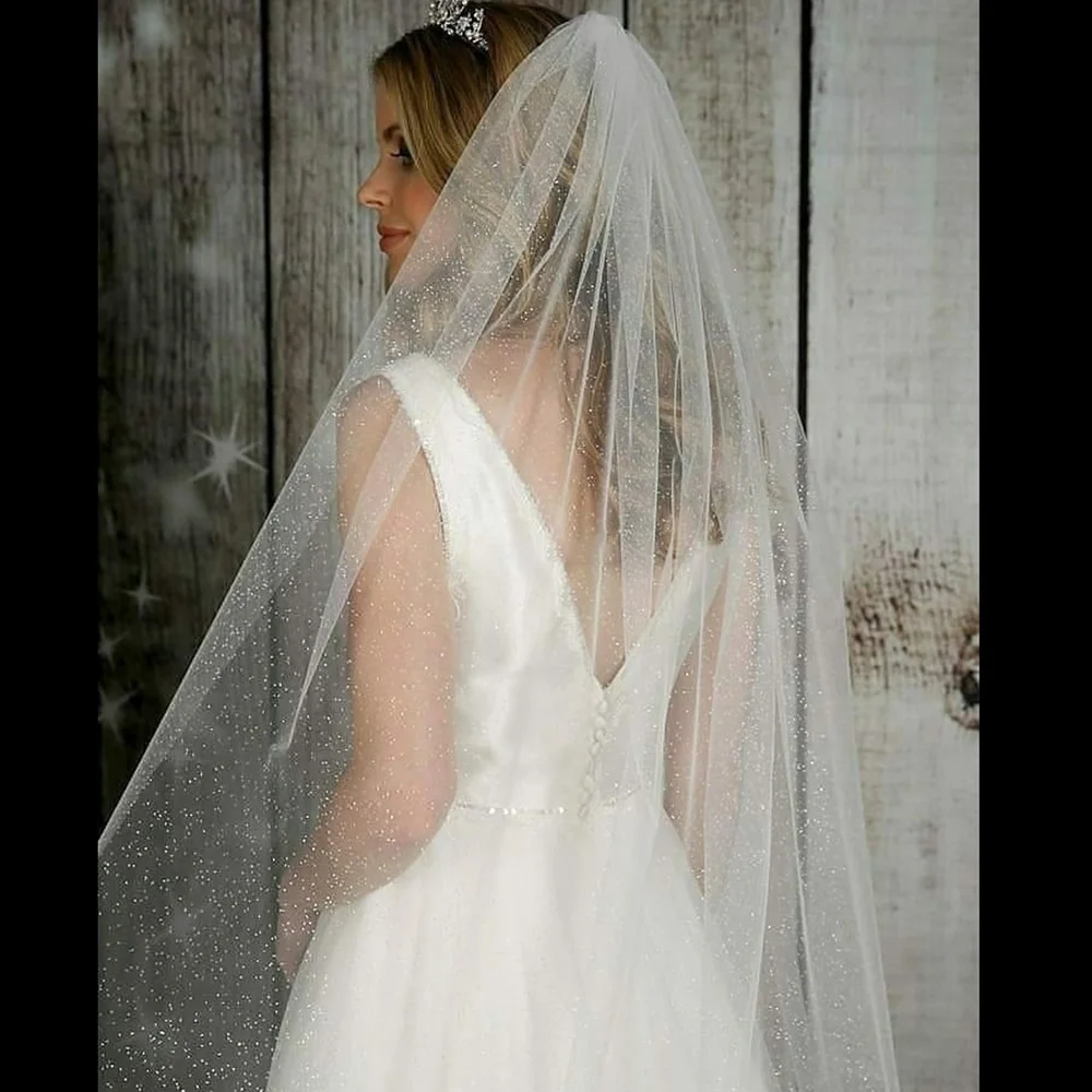 B58-D Luxury Cathedral Wedding Veil Bling Bling Bridal Veils Soft Single Tier Bridel Veil with Comb Glitters Wedding Accessories
