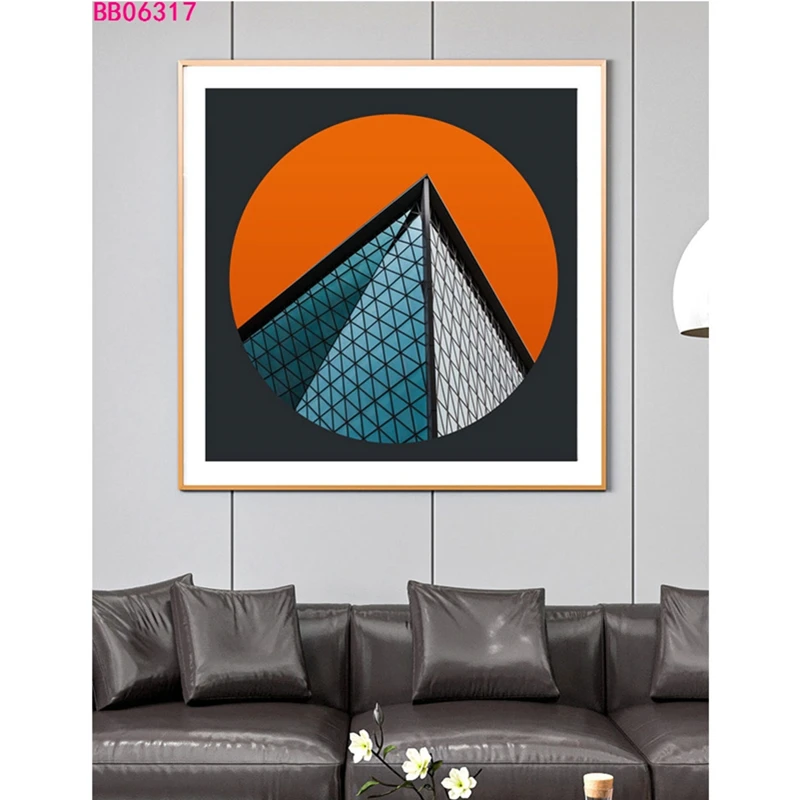 

Modern Nordic Black White Tower Street Lamp Canvas Painting And Orange Geometry City Building Art Posters Living Room Decoration