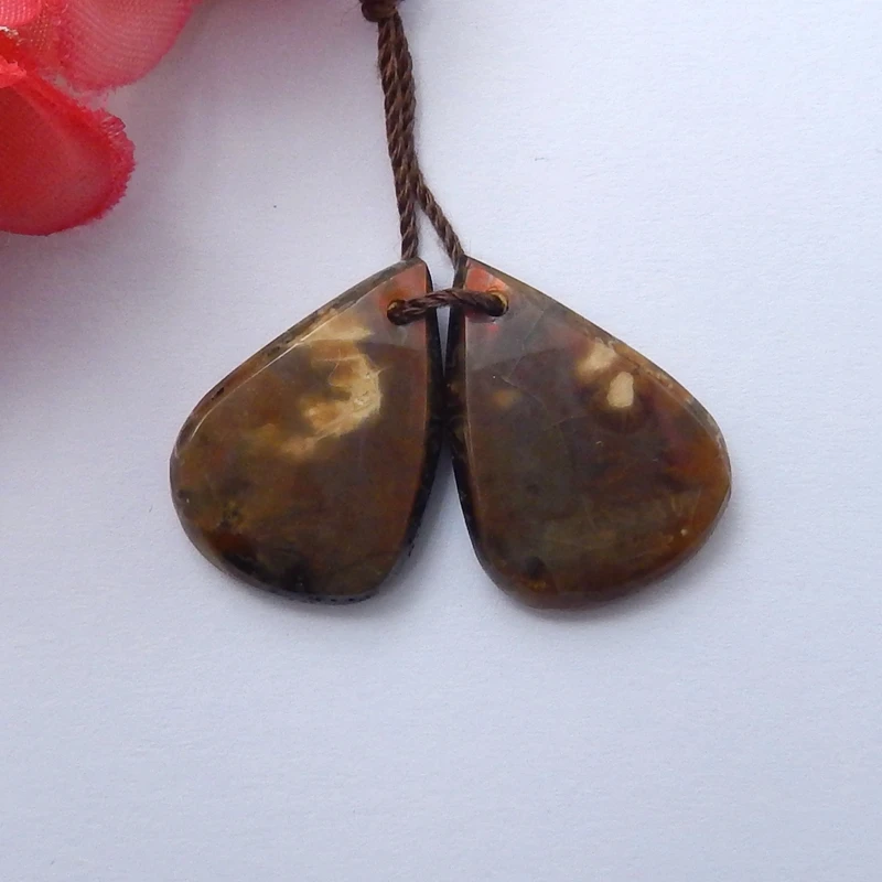 

Пара серег-капель из полудрагоценных камней Aommonite Foss il ручной работы, аксессуары для ювелирных изделий, 23x13x3 мм, 3,5 г