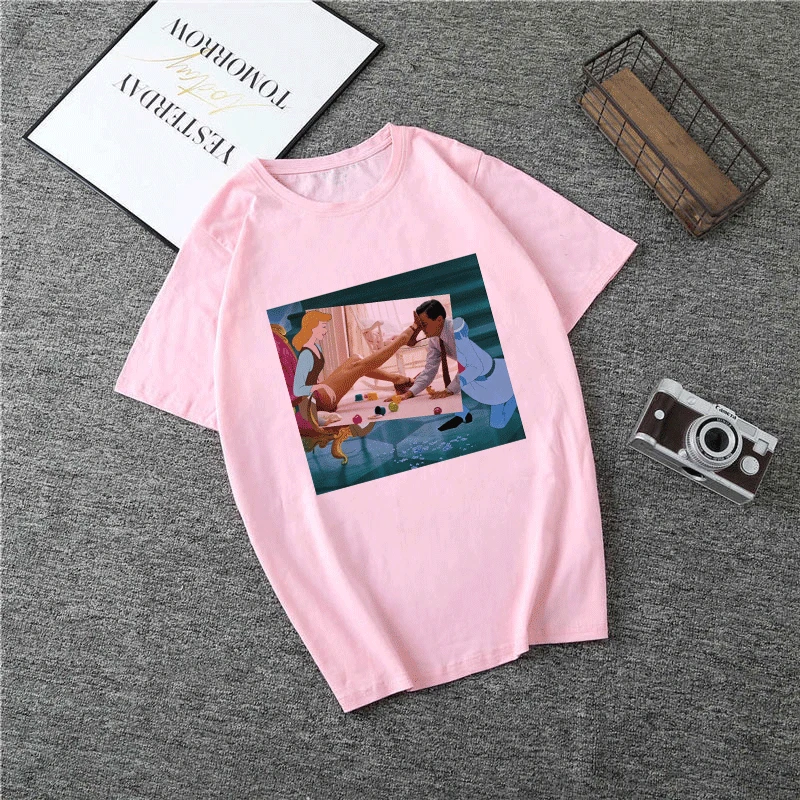 2495-pink Летняя Новинка года; футболка принцессы в стиле Харадзюку; футболка в стиле панк с круглым вырезом и эстетическим принтом; Повседневная Уличная одежда с короткими рукавами; женский топ - Цвет: 2495-pink