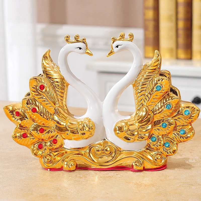 Позолоченный Лебедь свадебный подарок керамическая ваза украшения Декор для