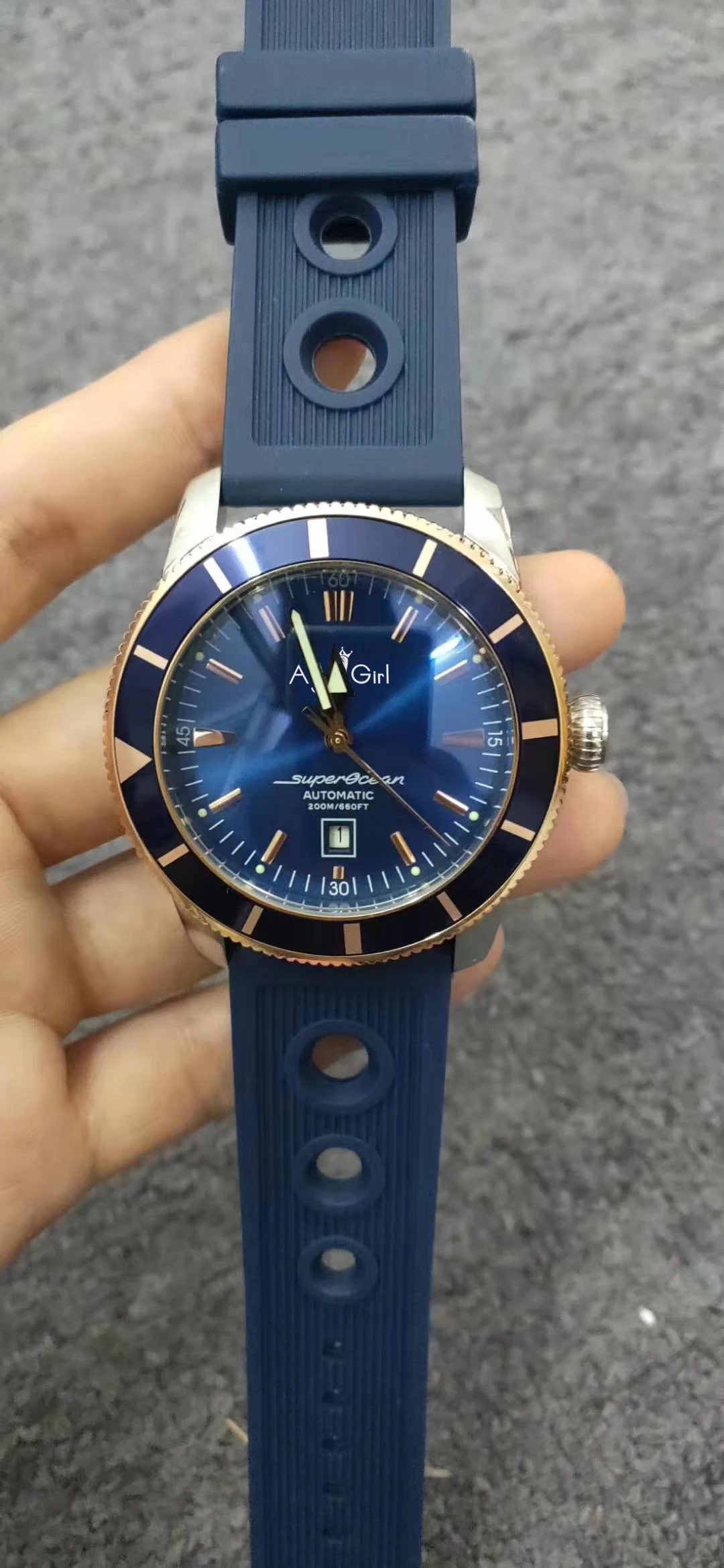 

New Rose Gold Silver Black Blue Rubber Automatic Mechanical SuperOcean Men Stainless Steel Watch Sapphire Chronometer Date