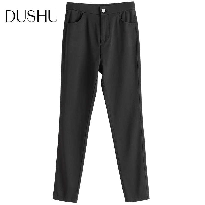 

DUSHU Black high waist leggings plus size Women pocket spandex black workout leggings Female spring summer slimming leggings
