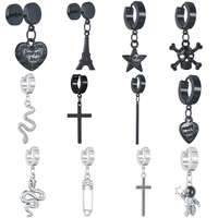 1pc stainless steel jewelry black silver color starcrossheartskull stud earrings for men women punk gothic ear drop earring