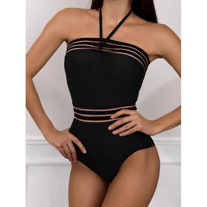

2021 Sexy Push Up Bikinis Set Swimsuits Scalloped Edge Swimwear Women Black Bandeau Bathing Suit Women Solid Beach Wear