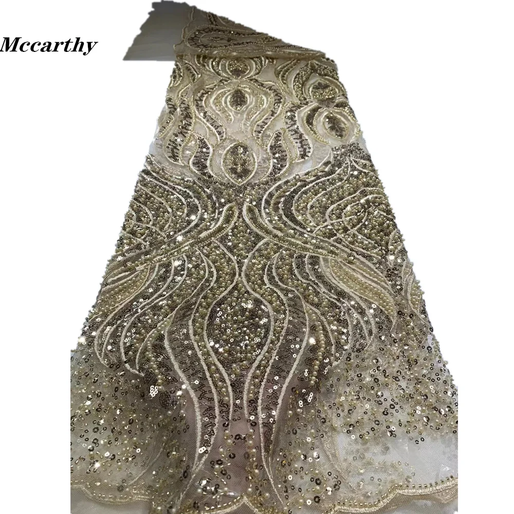 

Высококачественная африканская роскошная кружевная ткань с блестками Mccarthy, кружевная ткань с вышивкой бисером, нигерийская кружевная ткан...