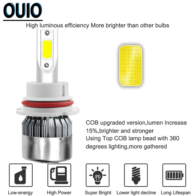 1pair C6 LED Car Headlight Bulbs Led Lamp for Auto 7200LM 72W COB Chip Fog Lights 12V 6000k H1 H3 H4 H7 H13 9004 9005 9006 HB3 | Автомобили