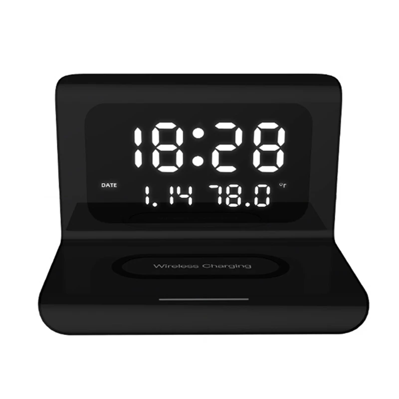 

10W Wireless Charger LED Digital Alarm Mirror Clock 12/24H Temperature Date Display 5V-3A/9V-3A Fast Charging Pad for iPhone