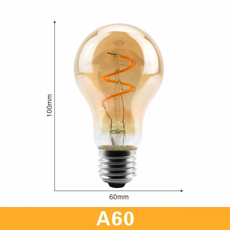 A60 Ретро Спираль светильник светодиодный ламп накаливания 220V A60 ST64 G125 G95 G80 T45 T185 затемнения 4 Вт 2200K Винтаж лампы для декоративный светильник Инж - Испускаемый цвет: A60