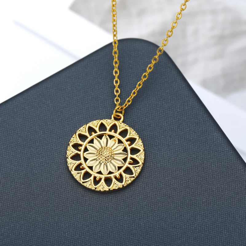 

Hollow Sunflower Necklace For Women Stainless Steel You are my sunshine Necklace Sun Flower Pendant Goth Jewelry collier femme