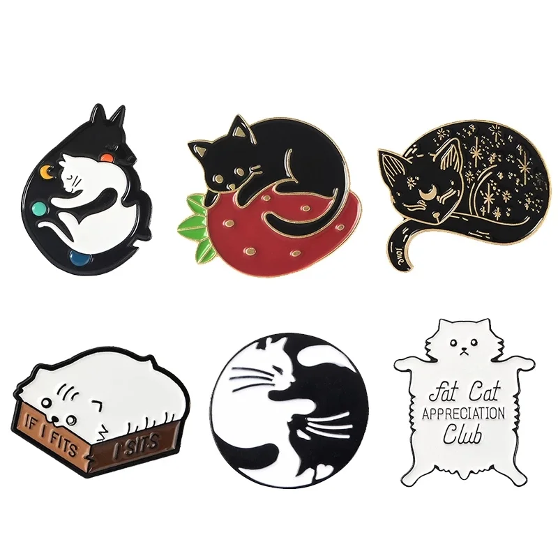 

Box Kitten Hugging Cats Brooches Badge Cat Kindergarten Enamel Pins Bag Clothes Lapel Pin Cartoon Animal Jewelry Gift