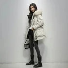 Большая зимняя женская куртка с капюшоном из натурального Лисьего меха, толстые парки на 90% белом утином пуху, теплое зимнее пальто с поясом и завязкой