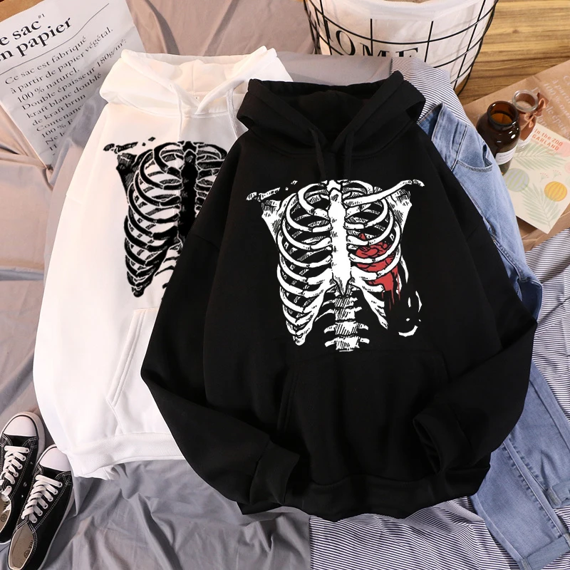 

Harajuku Hooded Sweatshirt Retro Skeleton Print Women Hoodies gothic Autumn Winter Long Sleeve Streetwear Female goth Hoodie