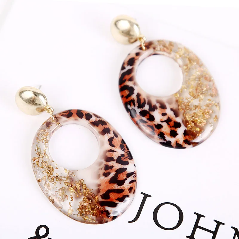 African Style Transparent Leopard Resin Earrings For Women Vintage Ethnic Geometric Oval Hollow Statement Drop Earring Jewelry | Украшения