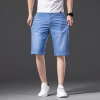 2021 summer brand stretch thin high quality cotton denim jeans men knee length soft light blue casual shorts plus size 28 46