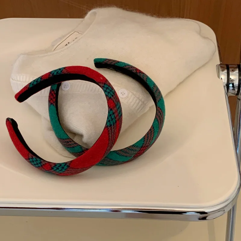 Christmas hit color plaid high skull top hair band female shampoo card new hair accessories high-quality temperament headwear