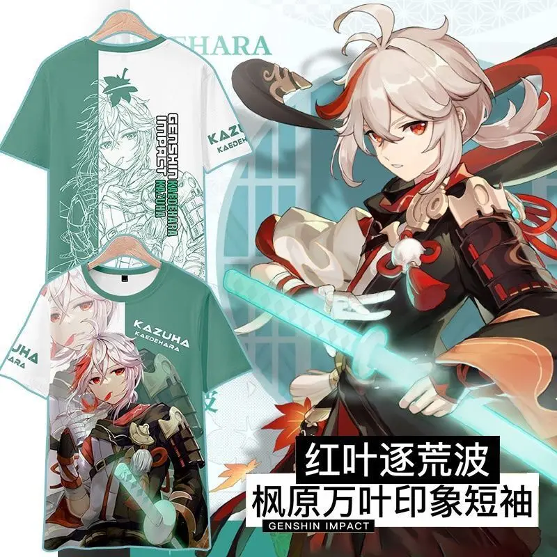 

Футболка Genshin Impact Kaedehara Kazuha, Мужская футболка с 3d-рисунком манги, аниме-игры, одежда в стиле Харадзюку, унисекс, футболки с коротким рукавом