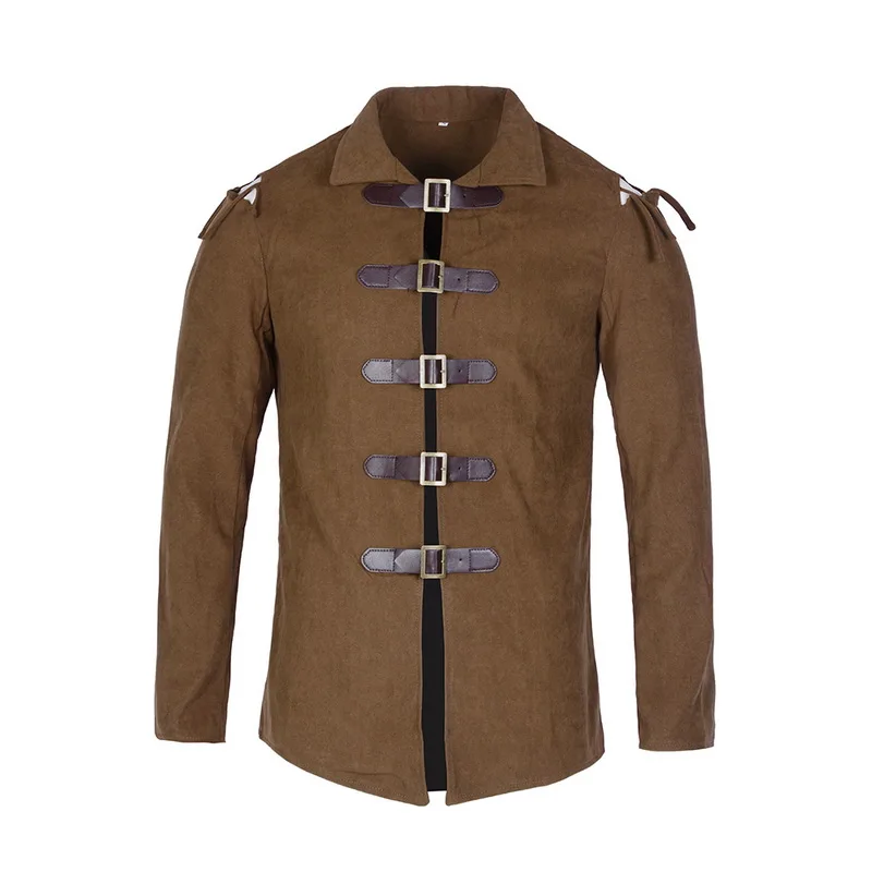 Средневековый классический офицер кожаная пряжка кожаное пальто плащ костюм