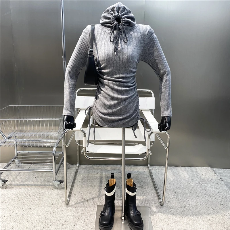Vestido con capucha para mujer, prenda con cordón ajustable a la cadera, cómodo hilo elástico Delgado, 2021