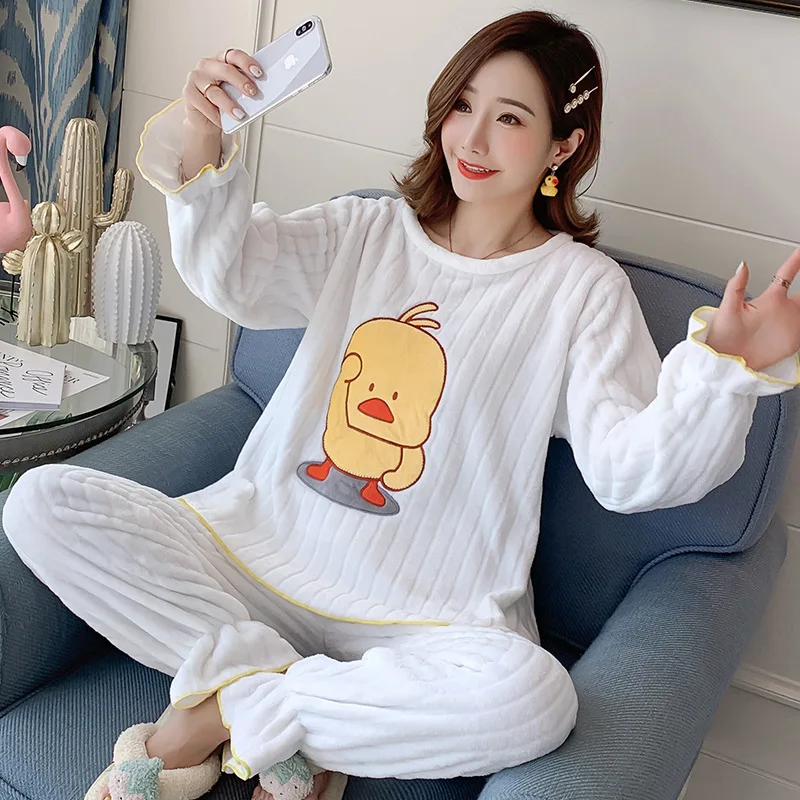 Женские пижамные комплекты 2019 осенне-зимние пижамы фланелевая Толстая теплая