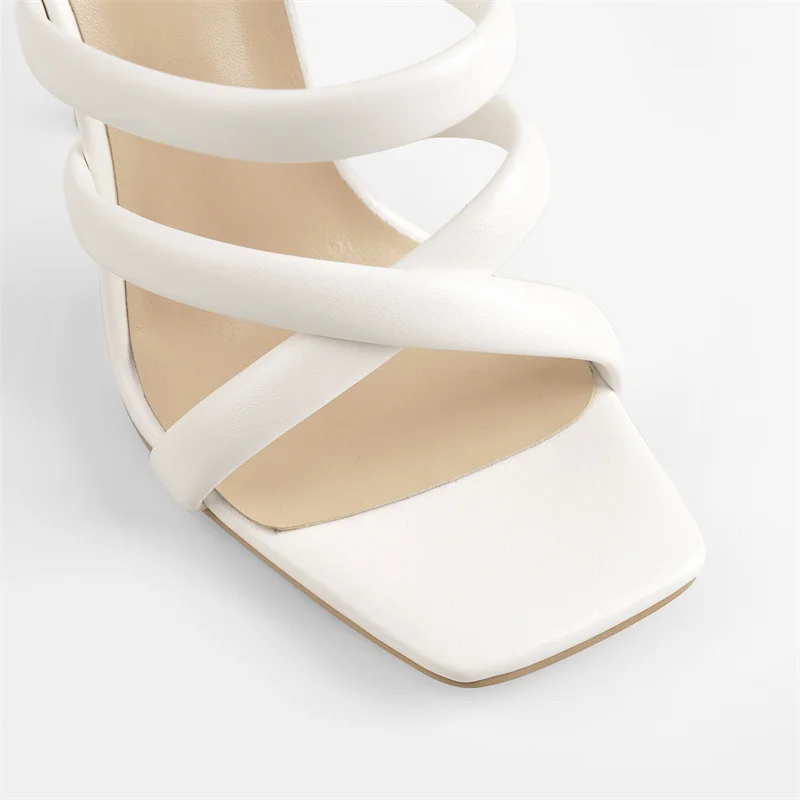 Richealnana Summer Slip-On Matte White Sandals High Heel Mules Square Toe Concise Fashion Ladies Shoes Casual Daily Soft PU