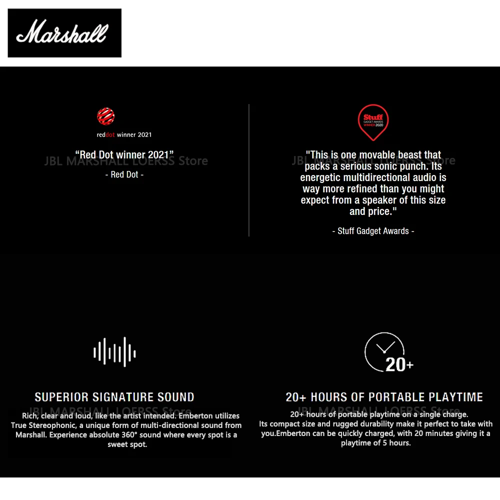 MARSHALL EMBERTON оригинальный беспроводной Bluetooth динамик IPX7 водонепроницаемый