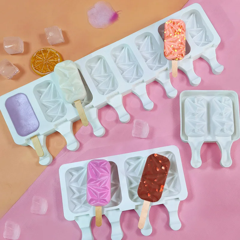 

4 Cell Silicone Ice Cream Mold With Sticks Homemade Freezer Juice Popsicle Molds Ice Cube Tray Popsicle Ice Cream Maker