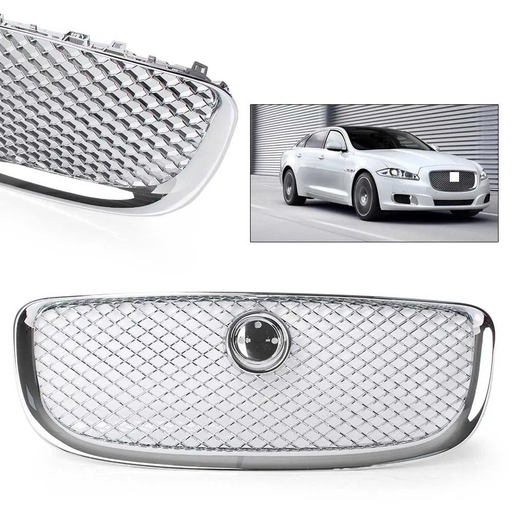Car Front Bumper Mesh Grille For Jaguar XJ XJR X351 2010 2011 2012 2013 2014 2015 Upper Racing Grill Replacement Car Accessories