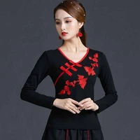 cheongsam womens plus size short tops 2022 autumn cotton blend embroidery long sleeve chinese style qipao skinny shirts woman