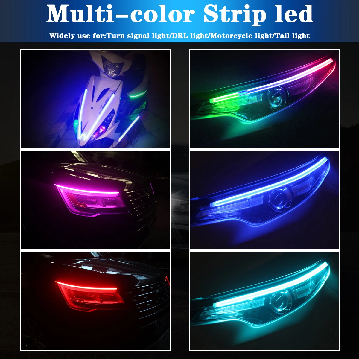 2 шт. 60 см красочные RGB СИД DRL полосы света фар для AMG Mercedes W212 W210 W202 W205 CLA CLS GLA GLK