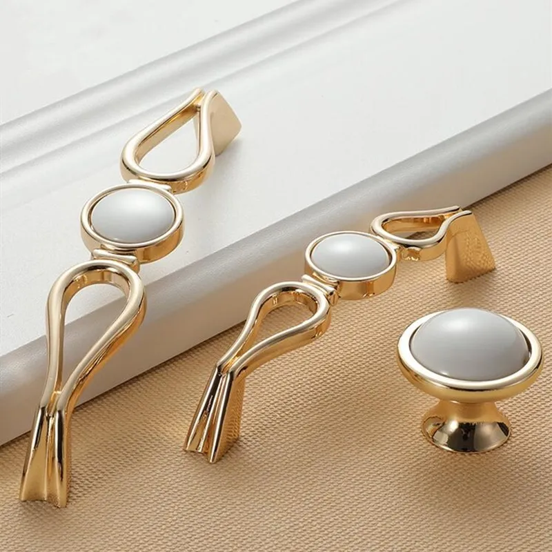 KKFING Европейская белая керамическая золотая ручка шкафа ручки и кухонный шкаф
