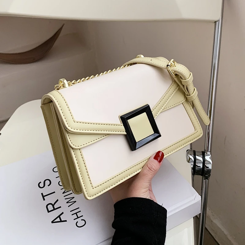 

Spring 2021 Square Buckle Chain Crossbody Bags For Women Two Tone Designer Brand Front Flap High Quality Girls Shoulder Bags
