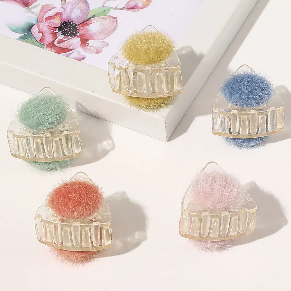 

Mini Hair Claws Triangle Hair Clip Plastic Hair Clamps Furry Cat Ears Women Hair Accessories Sweet Hairball Transparent Hairpin