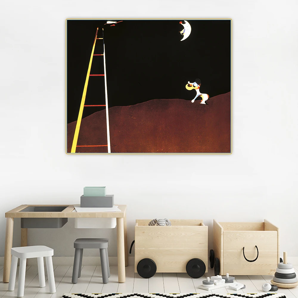 

Holover Canvas Oil Painting Joan Miro"Dog Barking At The Moon"Surrealism Aesthetic Poster Backdrop Wall Art Home Room Decoration