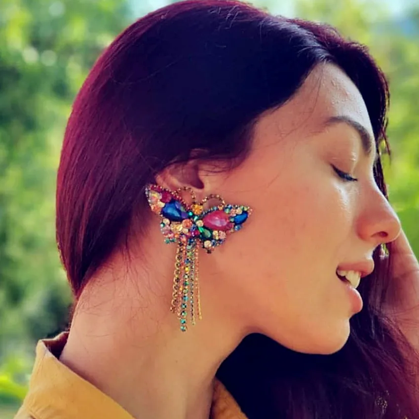 

JIJIAWENHUA New Multicolor Rhinestone Butterfly Design Dangle Earrings Women's Jewelry Hot Sale Trendy Collection Earrings