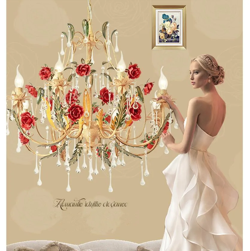 Цветочная люстра в стиле арт-деко, светильник с 3 люстрами/6 люстрами/8 люстрами, разноцветный розовый декоративный светильник в виде Розы E14, украшение для дома