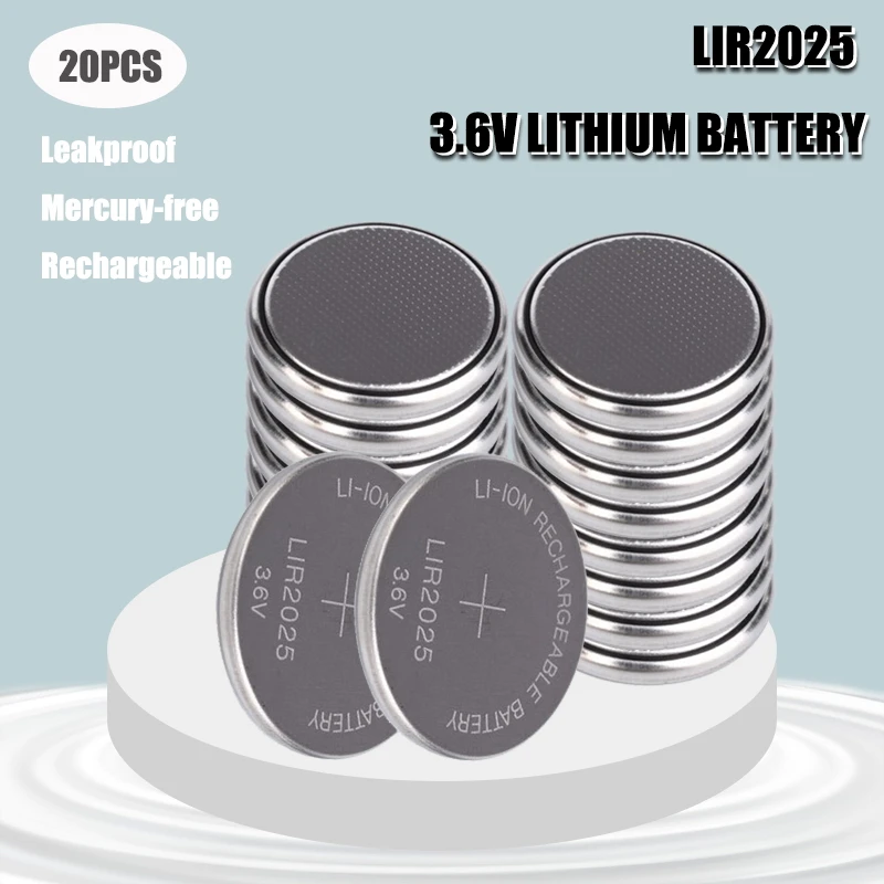 20PCS New LIR2025 Li-ion Rechargeable Battery 3.6V Lithium Button Batteries for Watch Computer Replaces LIR 2025 CR2025/ML2025 |