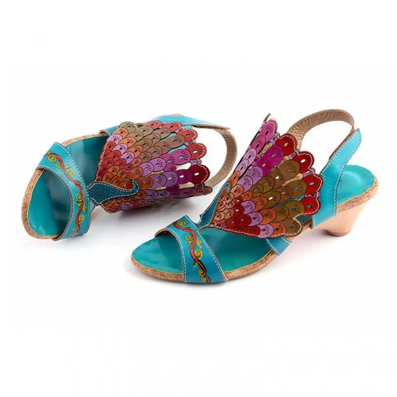 

YourSeason 2020 Summer Women Party Wedding Shoes Hook Loop Retro Sewing Casual Ladies Hand Painted Soft Sandals Genuine Leather