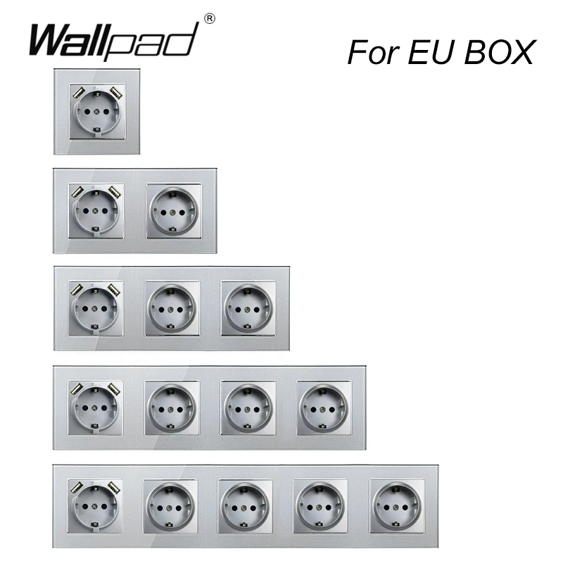 Круглая коробка серебристая розетка европейского стандарта с 2 usb-портами
