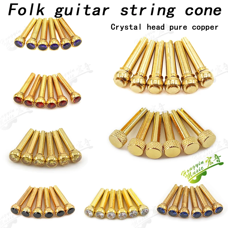 

6pcs Copper Guitar Bridge Pins Bridge Pin for Acoustic Guitar with Pearl Shell Brass Circle Guitar Accessories