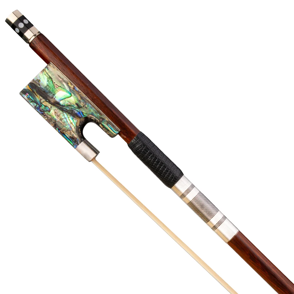 Select IPE Violin Bow 4/4 Lizard Skin Grip Nice Abalone Shell Frog $ Slide White Mongolia Horsehair Fully Nickel-lined