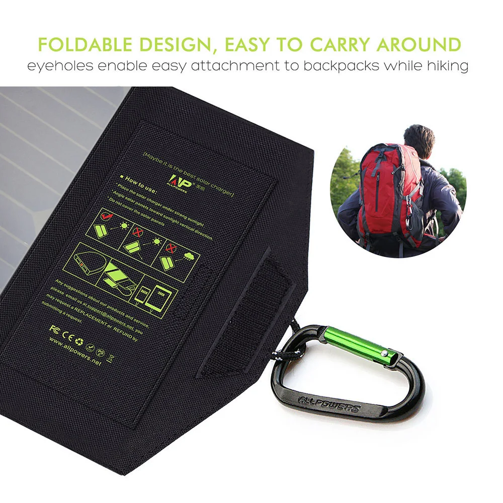 Портативное зарядное устройство на солнечной батарее ALLPOWERS 5 В USB для iPhone 12 11 Pro X Xr