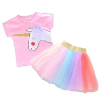 baby girl birthday party rainbow unicorn kids t shirtskirt 2pcs girls outfit children casual princess dress girl summer clothes